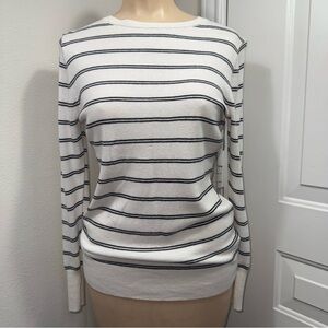 Worthington White and Black Striped Crewneck Sweater Size M